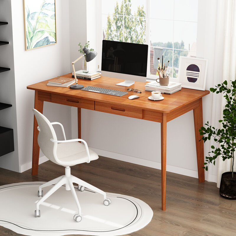 47.2 in. W-21.7 in D-29.5 in H Rectangular Brown MDF Computer Desk with 2 Drawers