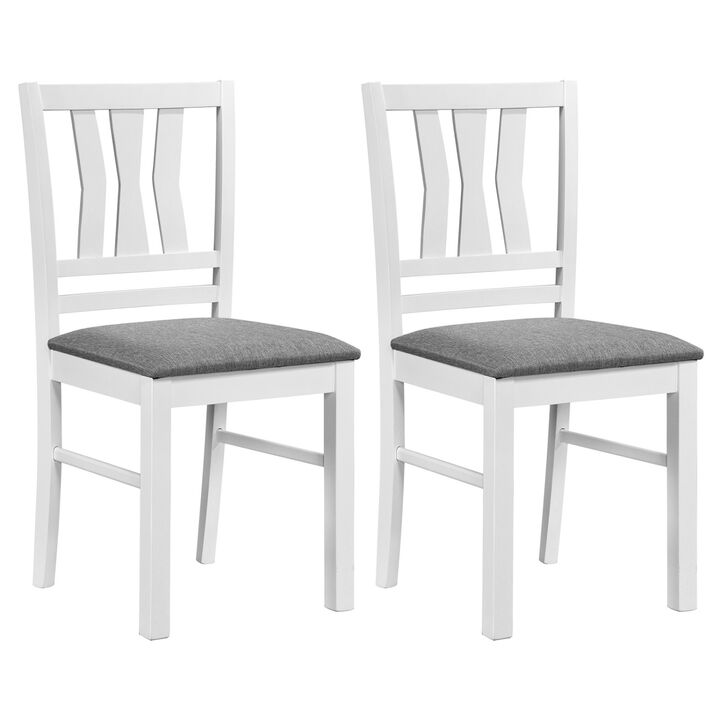 Modern Upholstered Kitchen Chairs Set of 2 with Linen Style Fabric and Sturdy Wood Frame-White