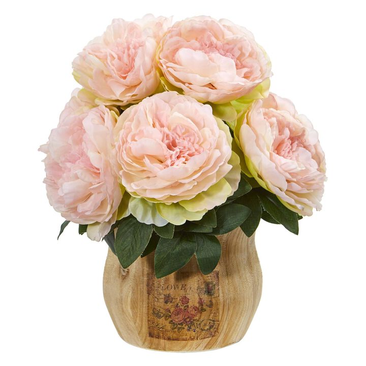 Nearly Natural 13-in Peony Artificial Arrangement in Decorative Planter