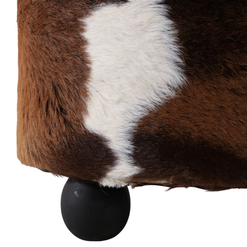 20x16" Hair On Hide Ottoman With Ball Feet, Brown image number 4