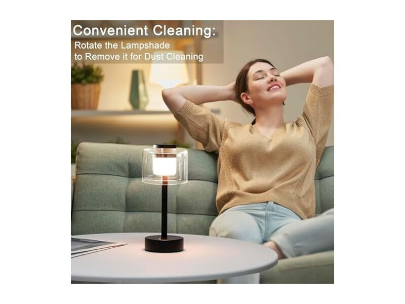 Rechargeable Dimmable Touch Control Industrial Glass Nightstand Lamp 11 Inch image number 2