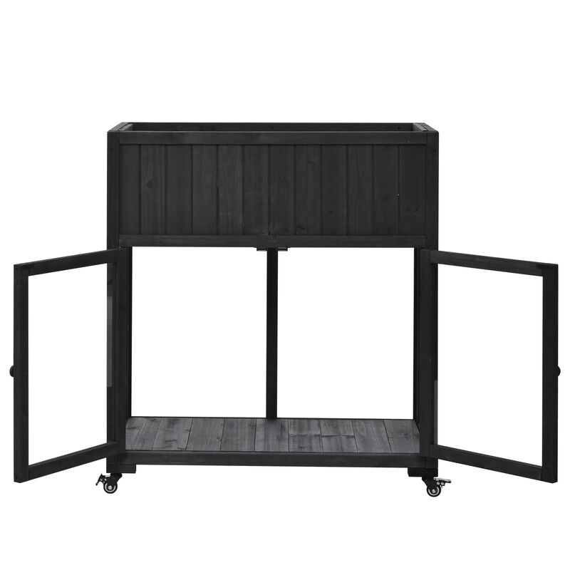 Mondawe 35.4x37.4" Outdoor Fir Wood Garden Cold Frame,With Anti-Tip Design And Removable Wheels