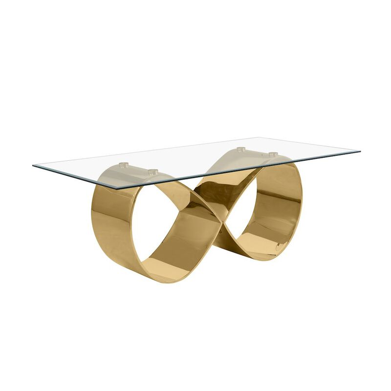 Best Quality Furniture 78X42 Tempered Glass Dining Table With An Infinity Gold Stainless Steel Base