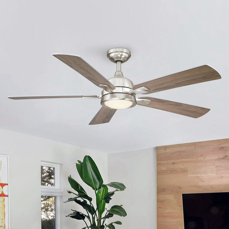 52 in. Integrated LED Brushed Nickel Reversible Blades Ceiling Fan with Light and Remote