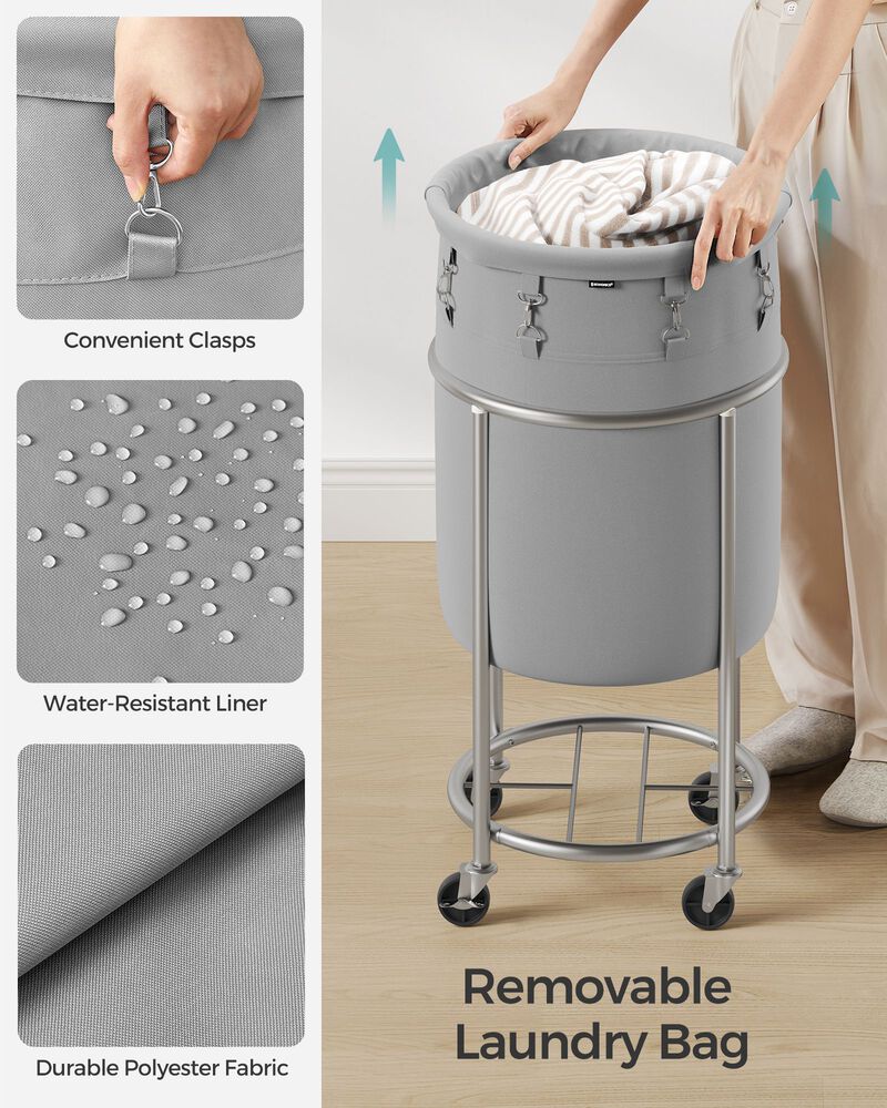 Laundry Basket with Wheels and Removable Bag, Steel Frame, 4 Casters and 2 Brakes