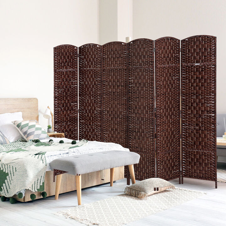 Hivvago Portable 6-Panel Wicker Room Divider for Bedroom or Office