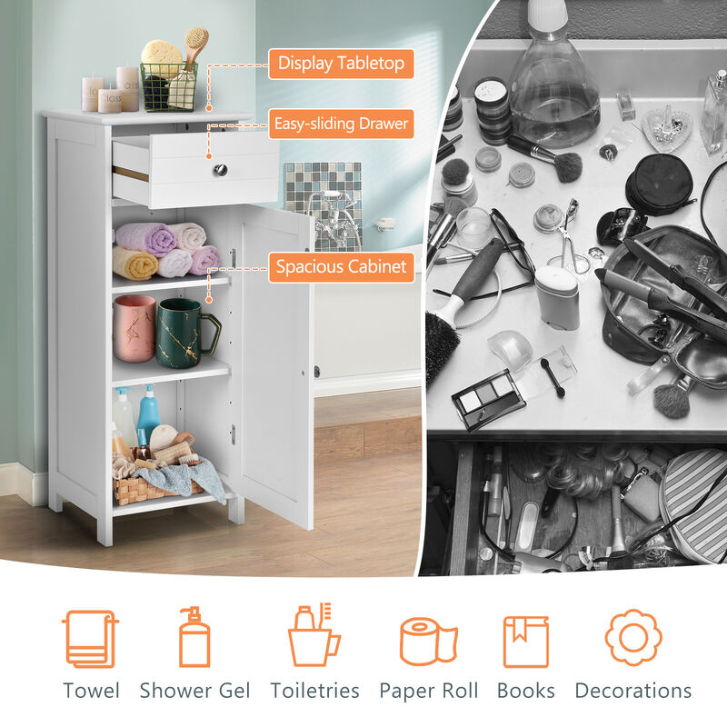 Wooden Storage Free-Standing Floor Cabinet with Drawer and Shelf