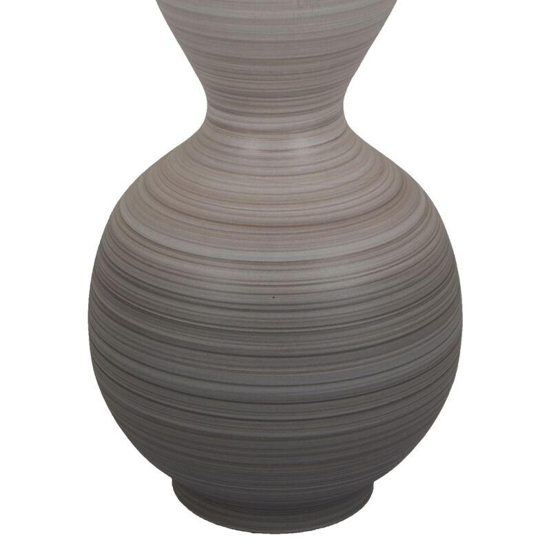 Modern Flower Vase, Double Bulb Ombre Textured Gray Ceramic, 17 Inch - Benzara