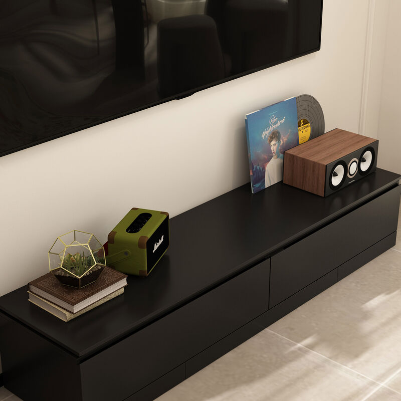 FUFU&GAGA Modern Adjustable TV Stand with Storage Drawers and Open Shelf, (63"-93.7" W x 15.3" D x 11.8" H),Black