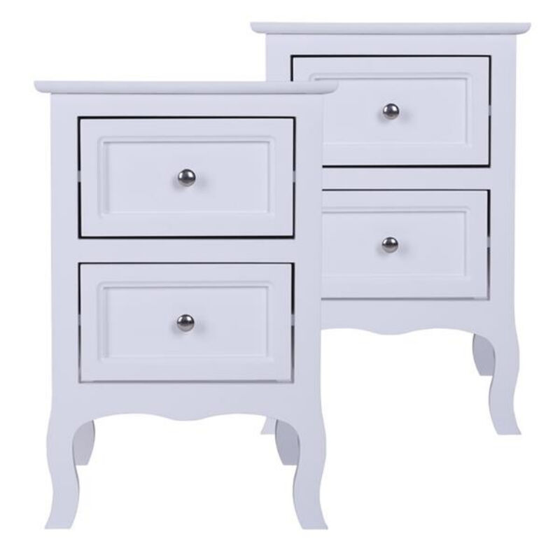 2-Piece Country Style Two-Tier Nightstands Large Bedside Tables with Storage