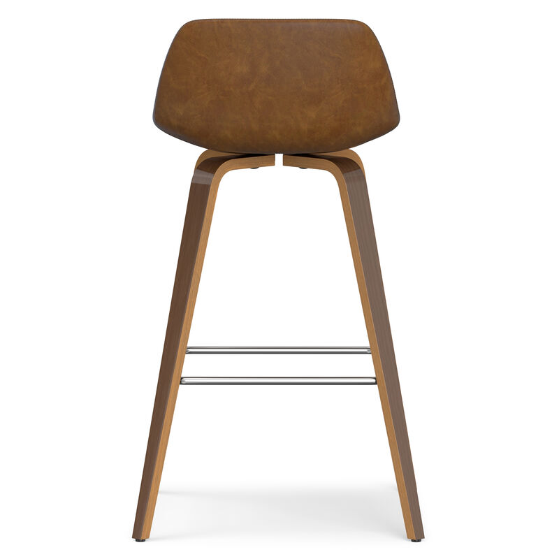 Randolph Mid-Century Modern 28 inch Bentwood Counter/ Bar Height Stool (Set of 2) in Deep Tan Vegan Faux Leather