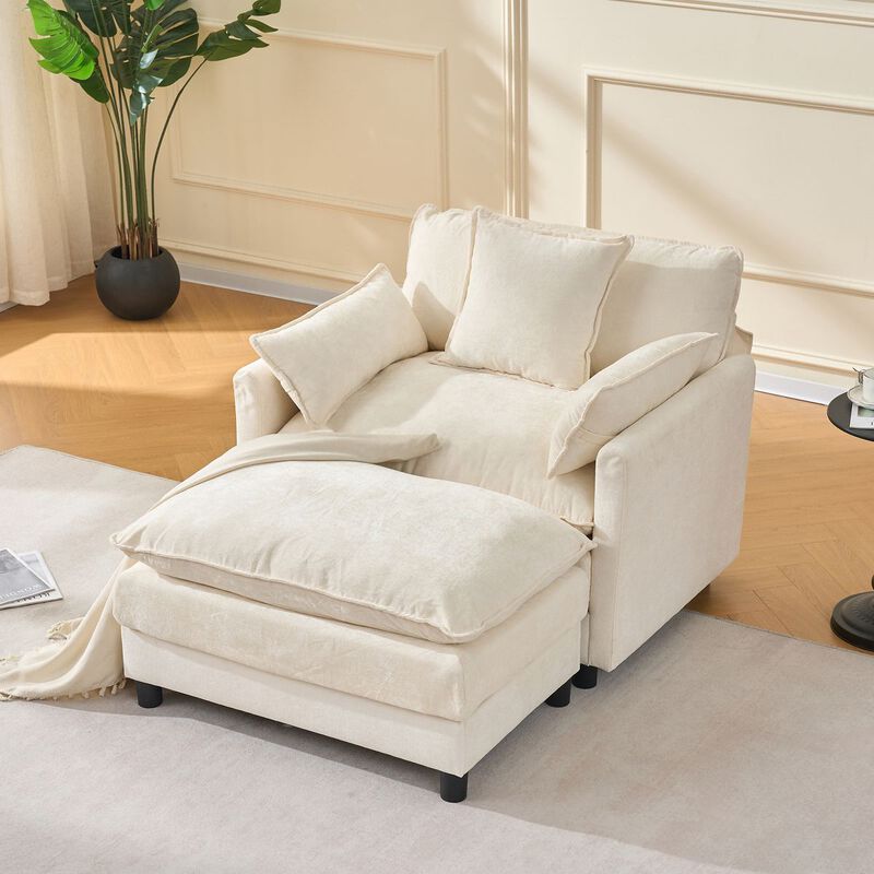 Envelor Modern Chenille 2-Seat Accent Sofa with Ottoman and Decorative Pillows image number 4