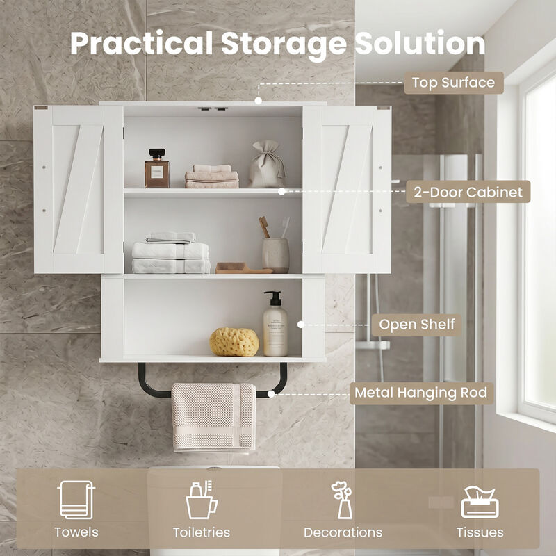 3-Tier Bathroom Wall Cabinet with 2 Barn Doors and Towel Bar image number 2