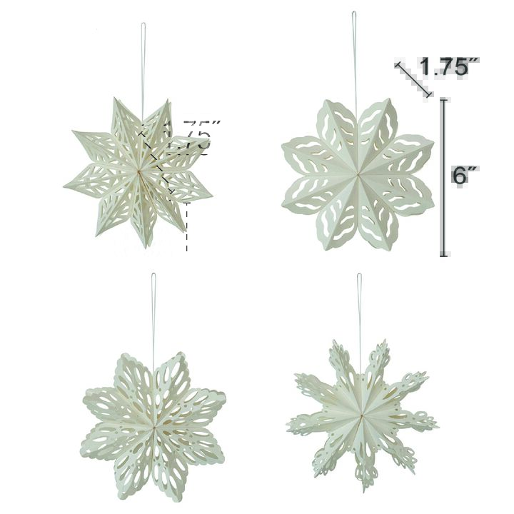 4-Piece Round Handmade Paper Folding Snowflake Ornaments, White