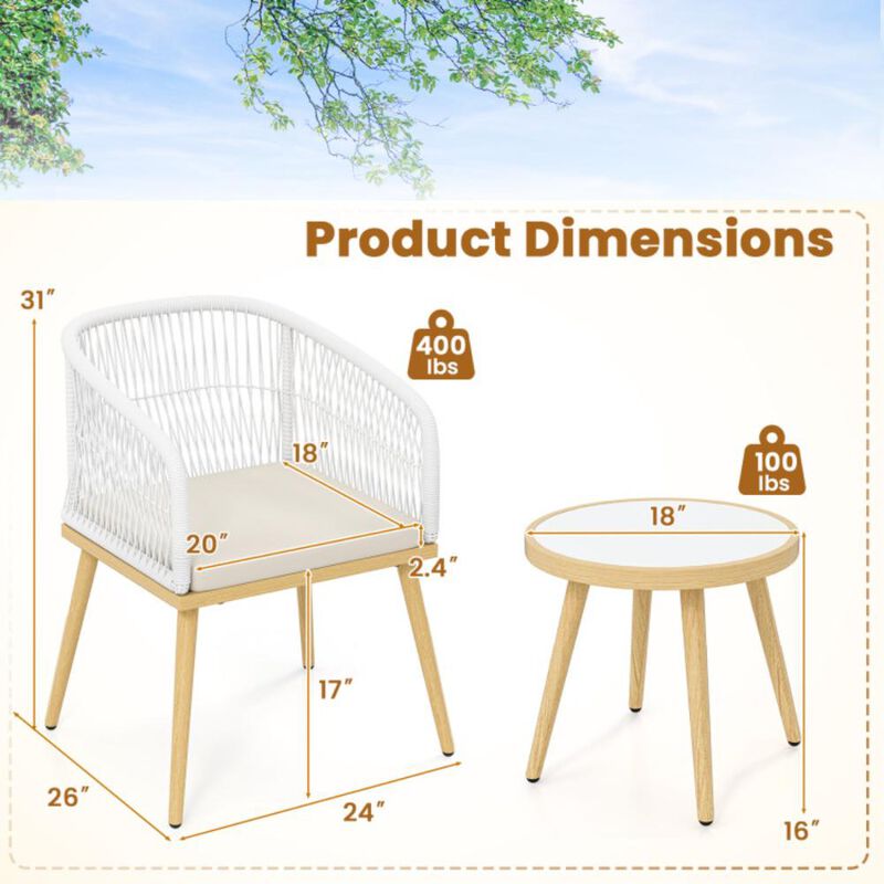 Hivvago 3 Pieces Outdoor Bistro PE Wicker Conversation Furniture Set