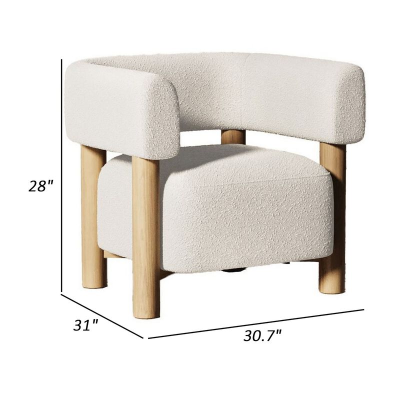31 Inch Accent Chair, Modern Brown Wood Frame, White Fabric Upholstery image number 4