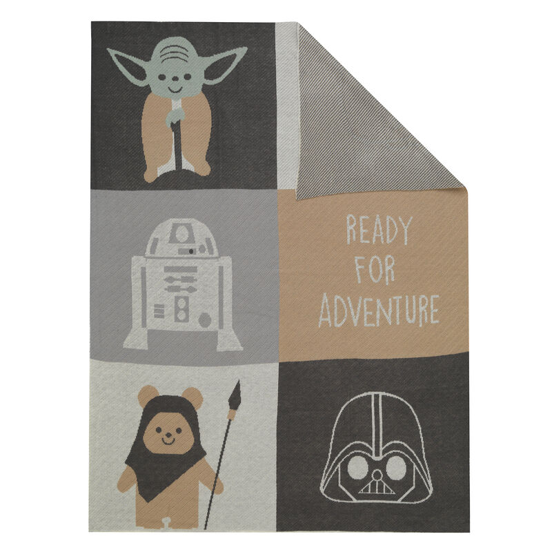 Lambs & Ivy Star Wars The Force Knit Baby Blanket - Yoda/Ewok/R2-D2/Vader