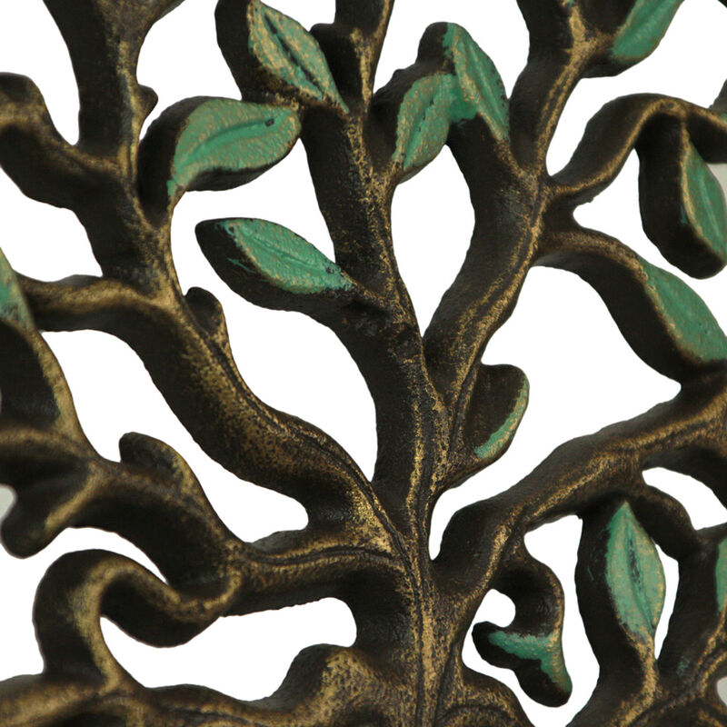 Cast Iron Tree of Life Garden Hose Hanger - 12" - Green/Bronze Finish image number 3