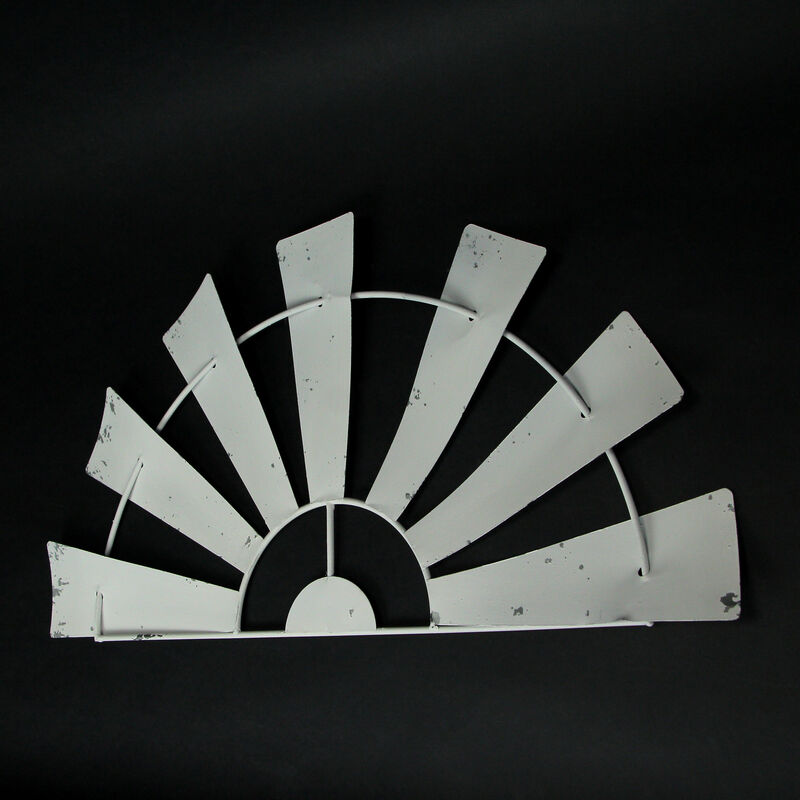 24 Inch Weathered White Metal Half-Windmill Wall Sculpture Rustic Home Decor Art image number 4