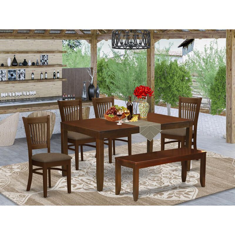 6 Pc set Dining Table with a 12in Leaf and 4 Padded Dinette Chairs Plus Bench