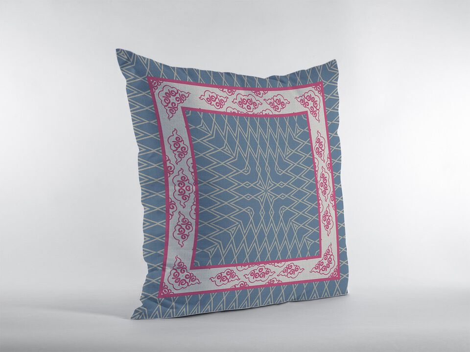 Homezia 18" Pink Blue Nest Ornate Frame Zippered Suede Throw Pillow