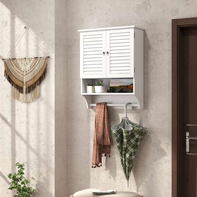 2-Doors Bathroom Wall-Mounted Medicine Cabinet with Towel Bar