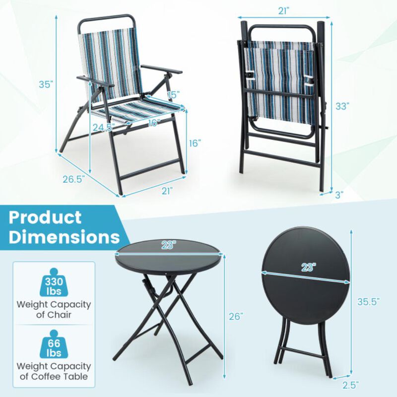 Hivvago 3 Pieces Outdoor Folding Chair Set Portable Folding Chair Set