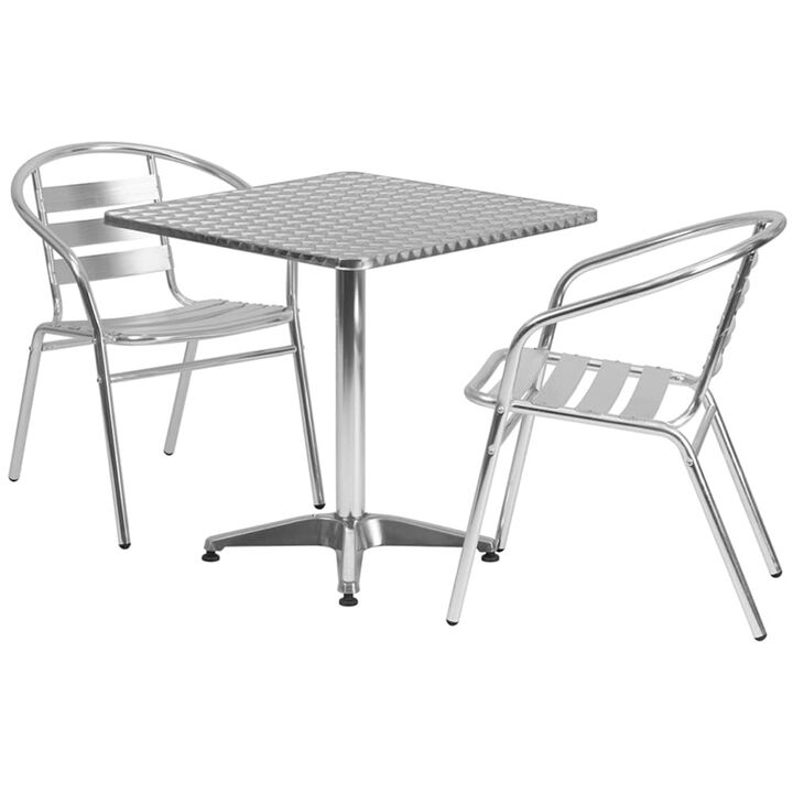 Flash Furniture 27.5'' Square Aluminum Indoor-Outdoor Table Set with 2 Slat Back Chairs