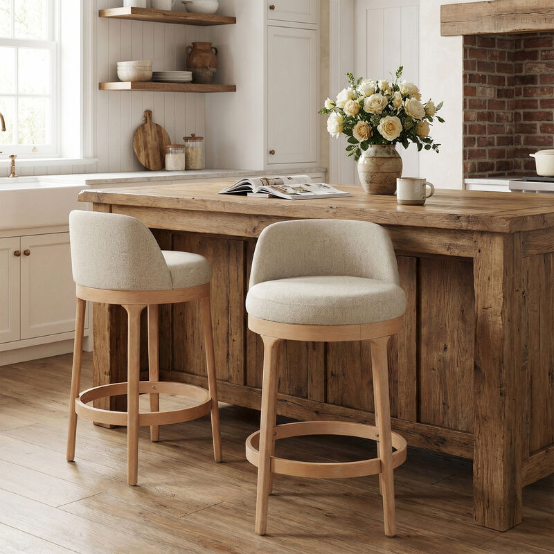 Christopher Knight Home Cecile Modern Rubberwood Upholstered Bar Stools (Set of 2) image number 1