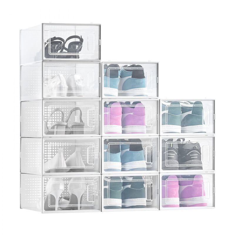 Shoe Storage Boxes 12-Pack &ndash; Stackable Organizers for Sneakers, Heels, Boots, Hats