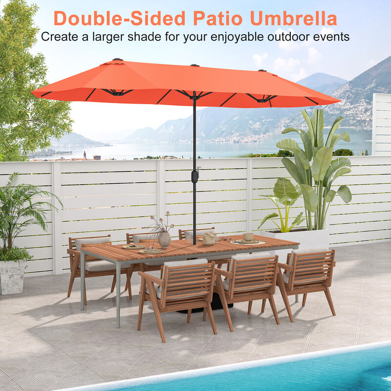 Double-Sided Patio Twin Table Umbrella with Crank Handle