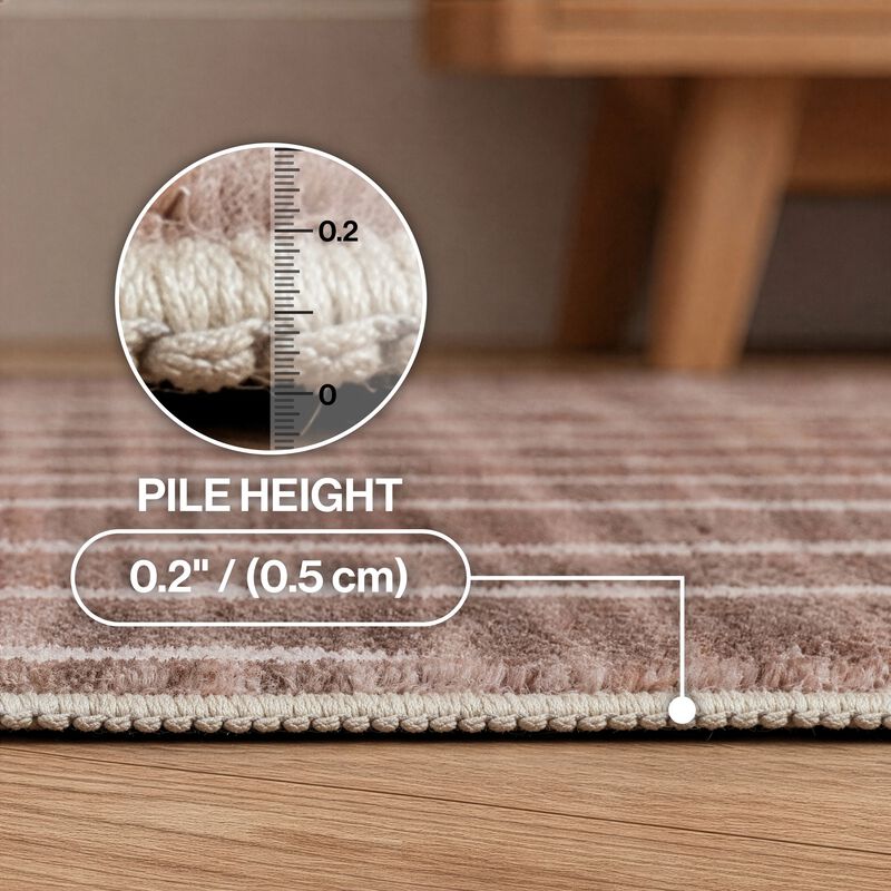Orton Distressed Ticking Stripe Non-Slip Machine-Washable Area Rug image number 5