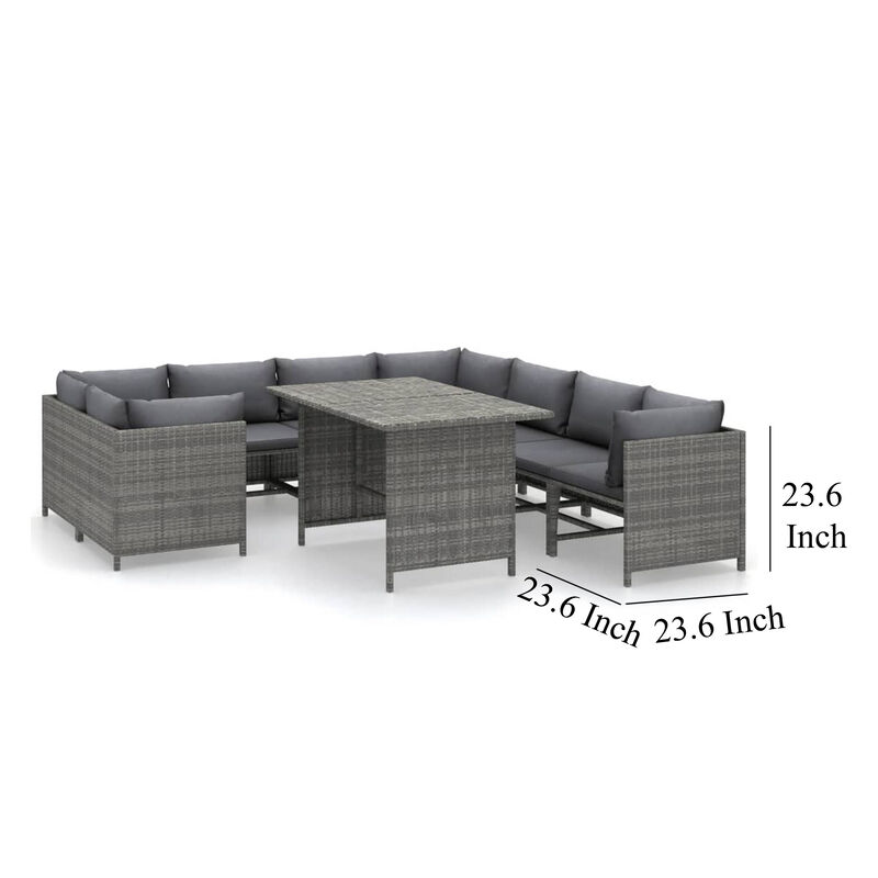 Avio 9pc Outdoor Modular Sofa Set, Square Coffee Table, Gray Rattan - Benzara