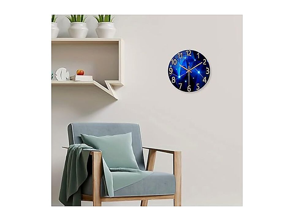 Blue Wall Clocks Battery Operated 12 Inch Glass Clock Round Living Decor Kitchen