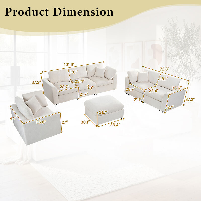 Merax 4-Piece Chenille Modular Sofa Set with Ottoman image number 1