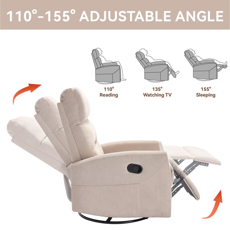 Manual Recliner Chair with Rocker and Swivel in Fabric for Living Room image number 6