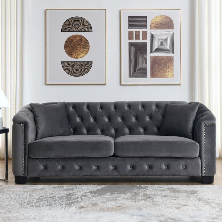 77" Velvet Chesterfield Sofa