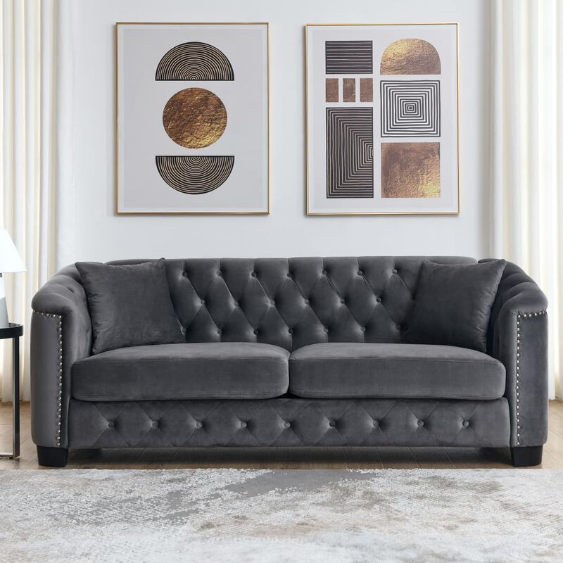 77" Velvet Chesterfield Sofa image number 1
