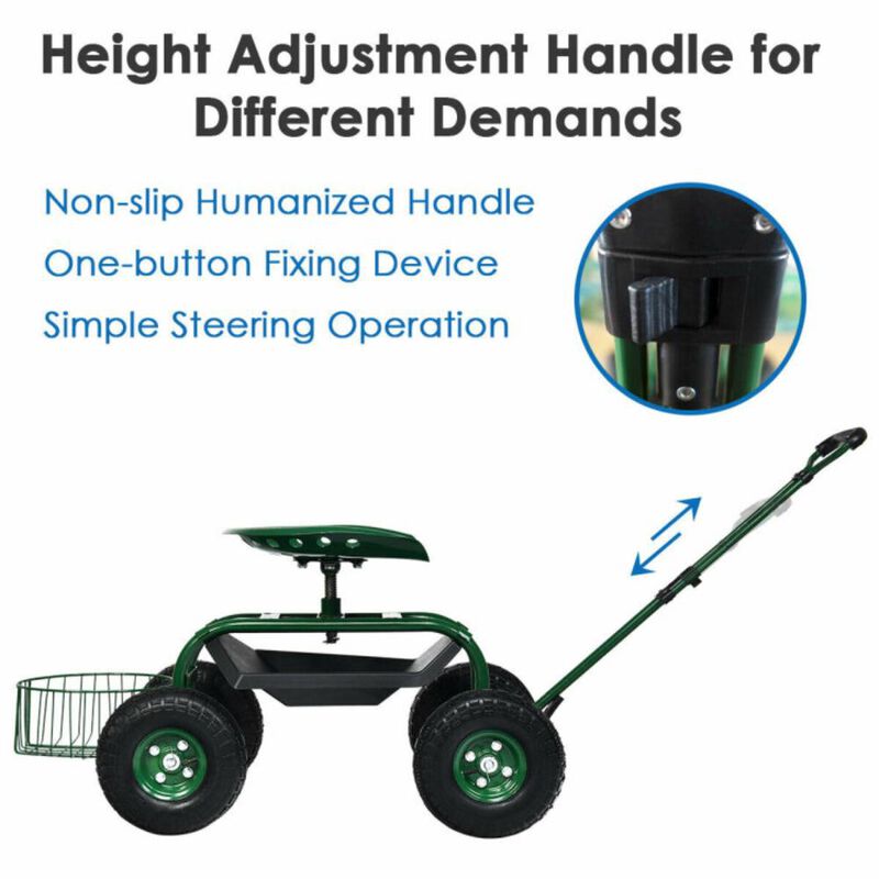 Hivvago Heavy Duty Garden Cart with Tool Tray and 360 Swivel Seat