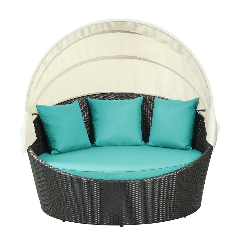Modway Siesta Wicker Rattan Outdoor Patio Canopy Daybed in Espresso Turquoise image number 3