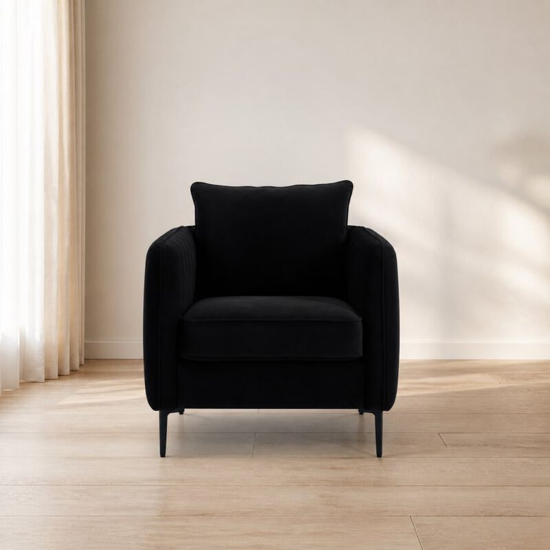 GOODSILO Mid-Century Modern Velvet Accent Chair Comfy Single Armchair with Pillow and Metal Legs for Living Room Bedroom Office image number 2