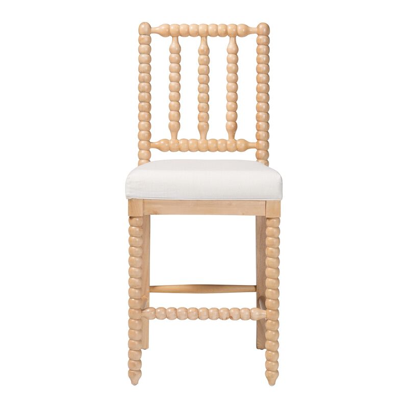 bali & pari Deya Bobbin Counter Stool - Sculptural Wood Kitchen Seating with Upholstered Seat and Spindle Back image number 1