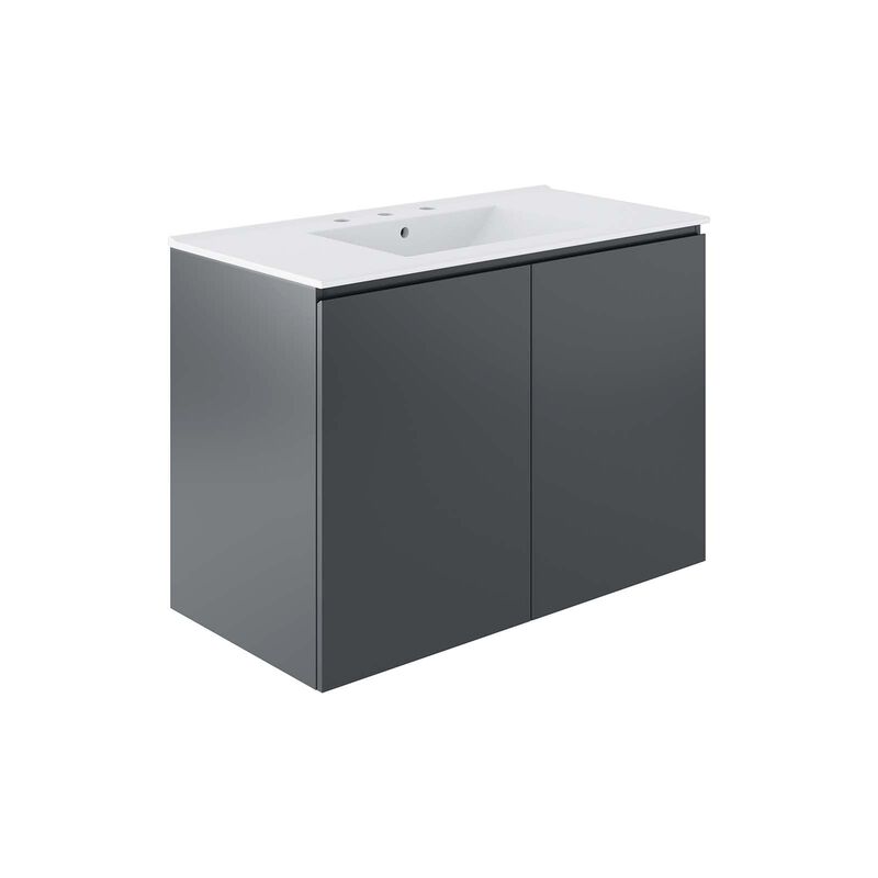 Modway Gray and White Bryn Wall-Mount Bathroom Vanity EEI-5779-GRY-WHI image number 0