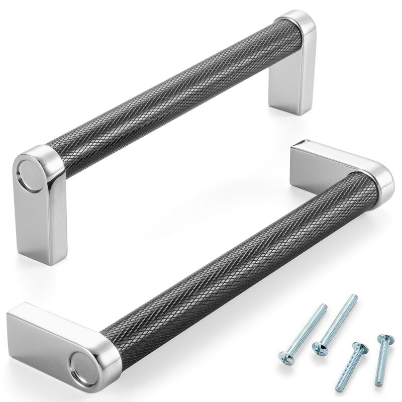 ASKANO Black and Chrome Cabinet Pulls, 5 Inch Hole Centers, Knurled Bar Kitchen Cabinet Handles AP1311 | Pack of 10, Solid Hardw