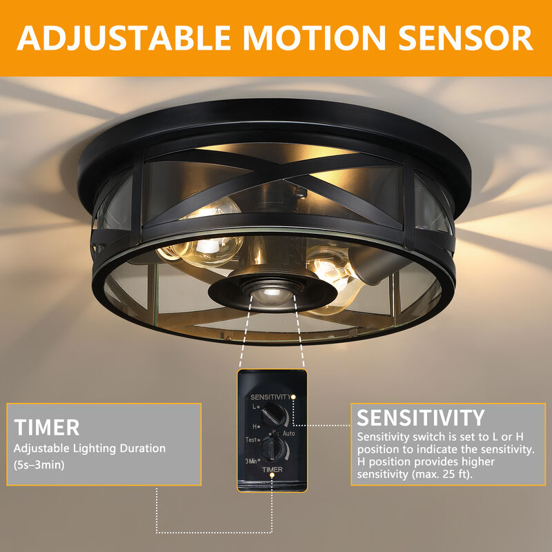 12.60" Modern 2-Light Motion Sensor Outdoor Flush Mount Light image number 3