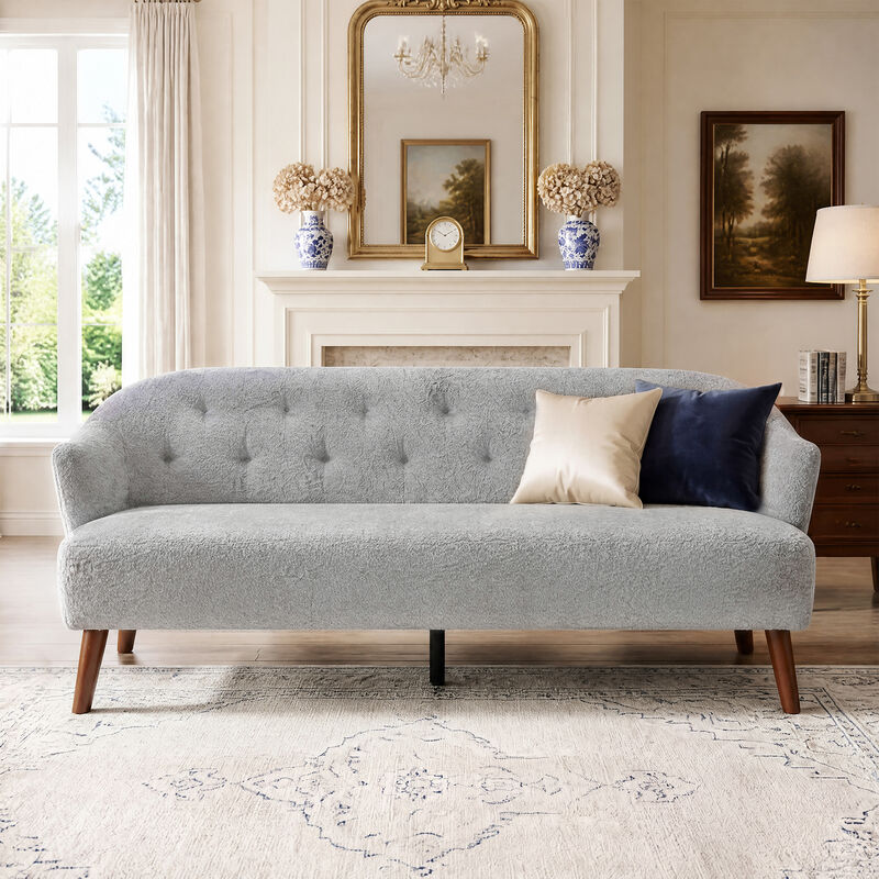 Merax Mid-Century Plush Fabric Loveseat Sofa with Tufted Back image number 1