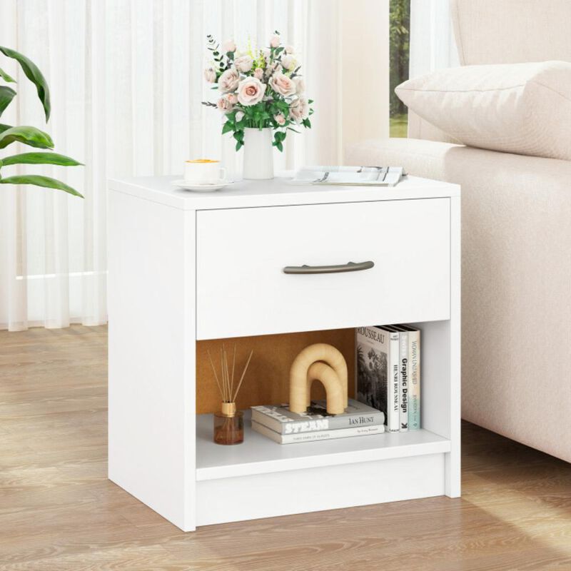 Hivvago Bedside Table Nightstand with Drawer and Open Storage Shelf