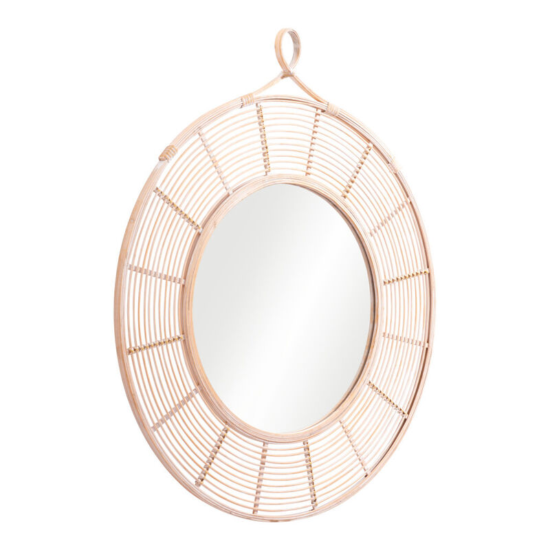 HomeRoots 37" Natural Round Framed Accent Mirror image number 2