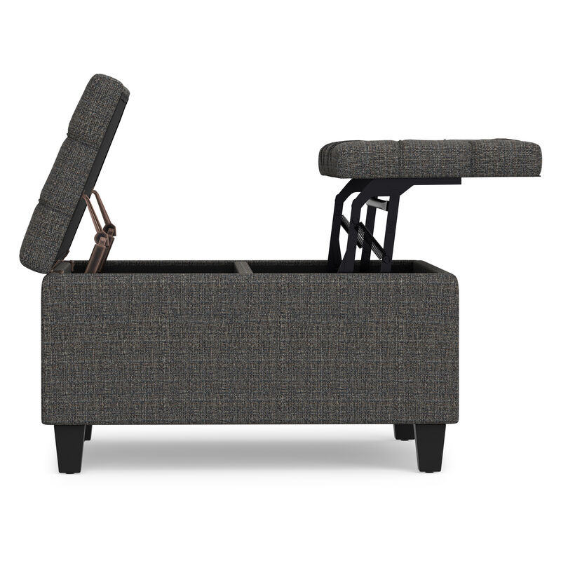 Harrison 30 inch Wide Transitional Square Small Coffee Table Storage Ottoman in Ebony Tweed Polyester, Assembled image number 3