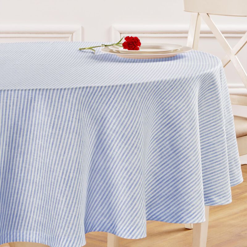 Solino Home 100% Pure Linen Round Tablecloth - Narrow Stripe